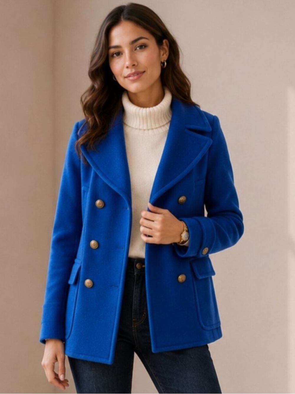J.Crew Majesty Pea Coat Nello Gori Italian Stadium Cloth Cobalt Blue Size 12